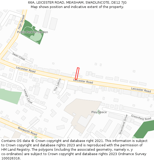 66A, LEICESTER ROAD, MEASHAM, SWADLINCOTE, DE12 7JG: Location map and indicative extent of plot