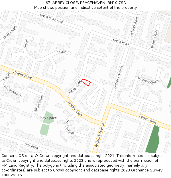 67, ABBEY CLOSE, PEACEHAVEN, BN10 7SD: Location map and indicative extent of plot