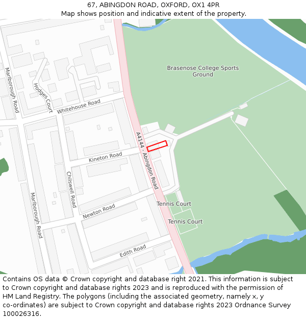 67, ABINGDON ROAD, OXFORD, OX1 4PR: Location map and indicative extent of plot