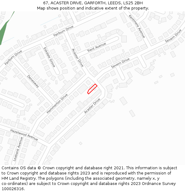 67, ACASTER DRIVE, GARFORTH, LEEDS, LS25 2BH: Location map and indicative extent of plot