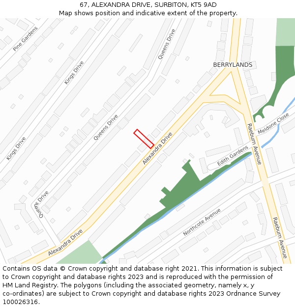 67, ALEXANDRA DRIVE, SURBITON, KT5 9AD: Location map and indicative extent of plot