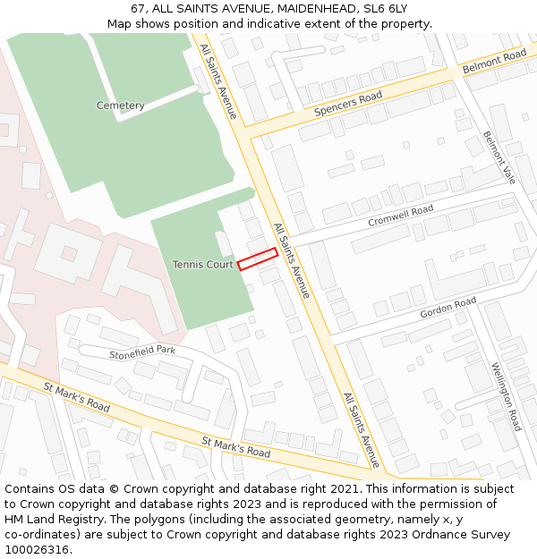 67, ALL SAINTS AVENUE, MAIDENHEAD, SL6 6LY: Location map and indicative extent of plot