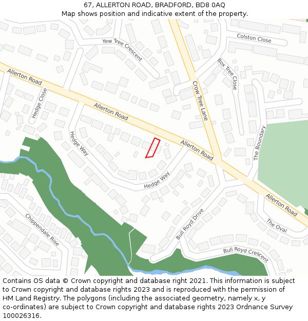 67, ALLERTON ROAD, BRADFORD, BD8 0AQ: Location map and indicative extent of plot