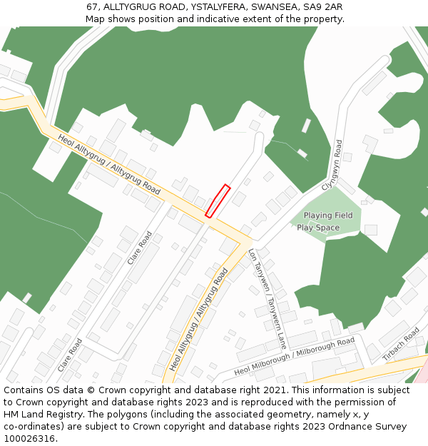 67, ALLTYGRUG ROAD, YSTALYFERA, SWANSEA, SA9 2AR: Location map and indicative extent of plot