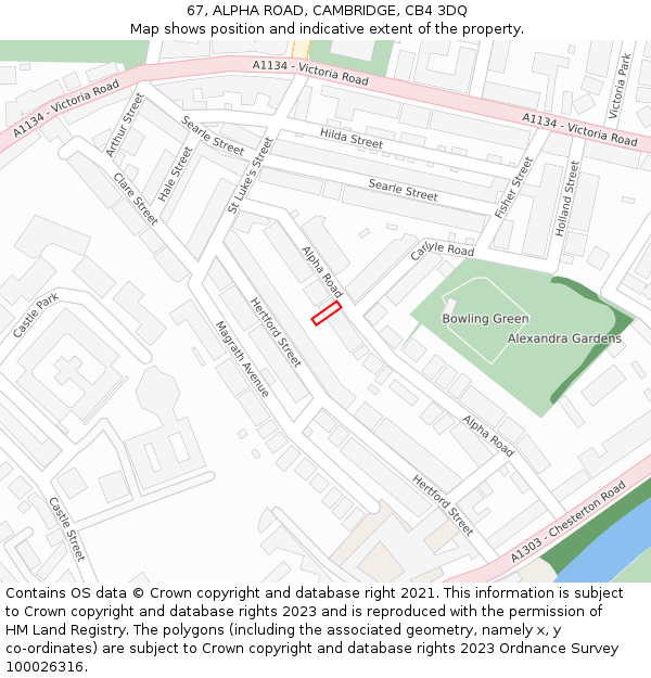 67, ALPHA ROAD, CAMBRIDGE, CB4 3DQ: Location map and indicative extent of plot