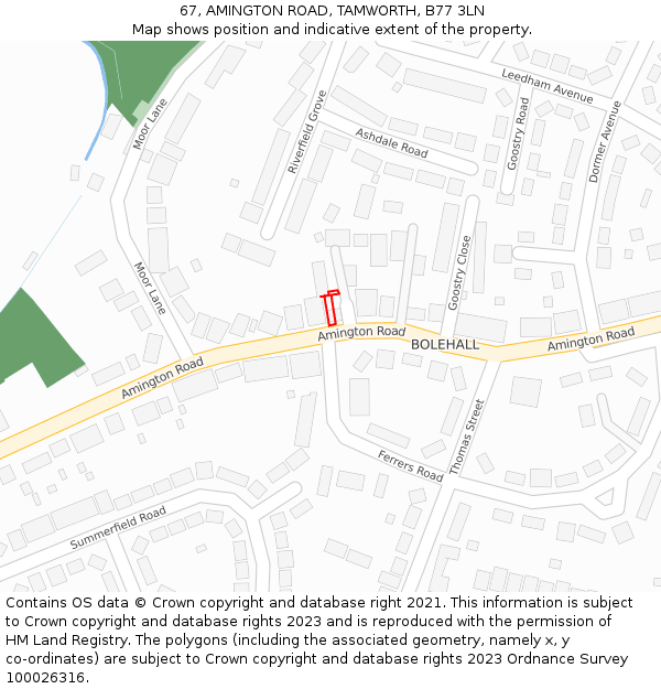 67, AMINGTON ROAD, TAMWORTH, B77 3LN: Location map and indicative extent of plot