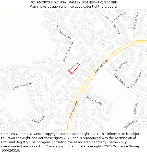 67, AMORYS HOLT WAY, MALTBY, ROTHERHAM, S66 8RF: Location map and indicative extent of plot
