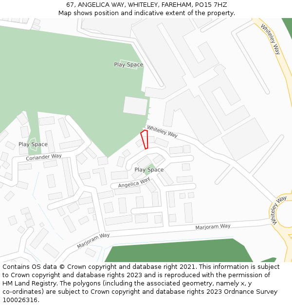 67, ANGELICA WAY, WHITELEY, FAREHAM, PO15 7HZ: Location map and indicative extent of plot