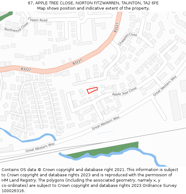 67, APPLE TREE CLOSE, NORTON FITZWARREN, TAUNTON, TA2 6FE: Location map and indicative extent of plot