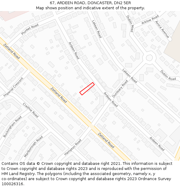 67, ARDEEN ROAD, DONCASTER, DN2 5ER: Location map and indicative extent of plot