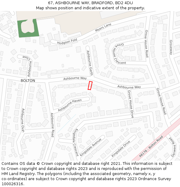 67, ASHBOURNE WAY, BRADFORD, BD2 4DU: Location map and indicative extent of plot