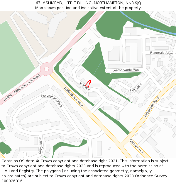 67, ASHMEAD, LITTLE BILLING, NORTHAMPTON, NN3 9JQ: Location map and indicative extent of plot