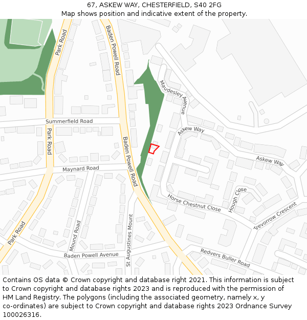 67, ASKEW WAY, CHESTERFIELD, S40 2FG: Location map and indicative extent of plot