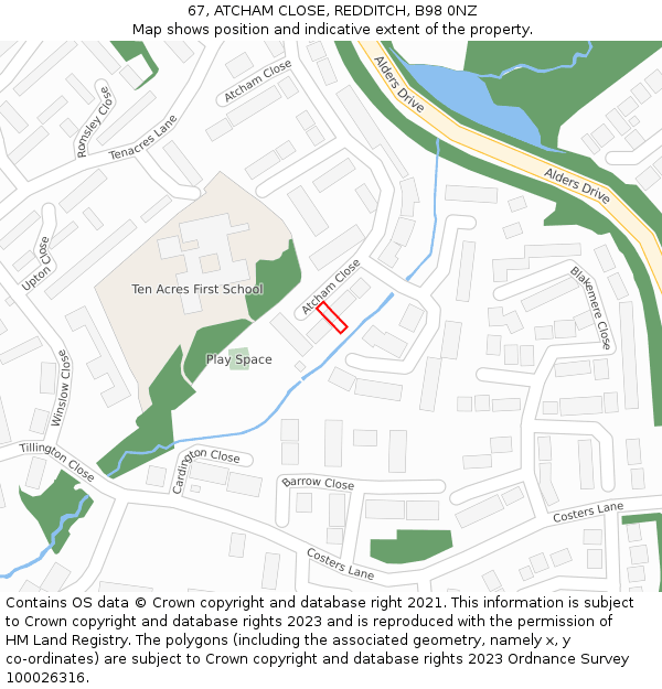 67, ATCHAM CLOSE, REDDITCH, B98 0NZ: Location map and indicative extent of plot
