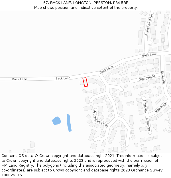 67, BACK LANE, LONGTON, PRESTON, PR4 5BE: Location map and indicative extent of plot