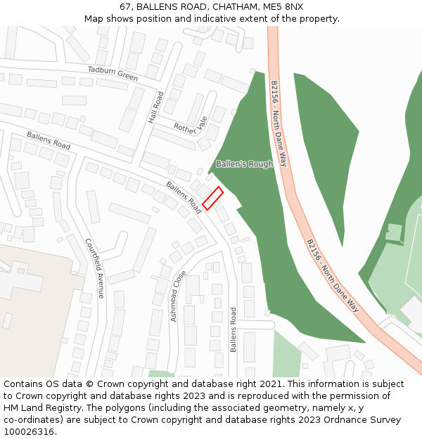 67, BALLENS ROAD, CHATHAM, ME5 8NX: Location map and indicative extent of plot