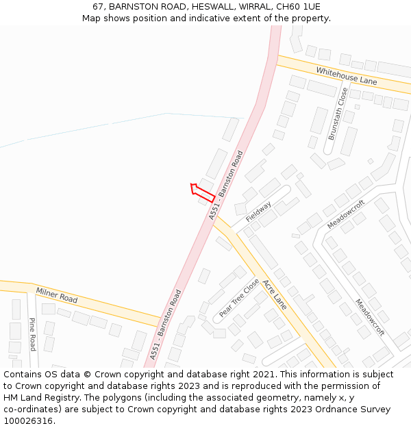 67, BARNSTON ROAD, HESWALL, WIRRAL, CH60 1UE: Location map and indicative extent of plot