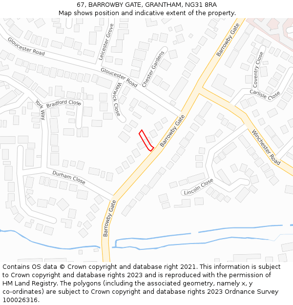 67, BARROWBY GATE, GRANTHAM, NG31 8RA: Location map and indicative extent of plot