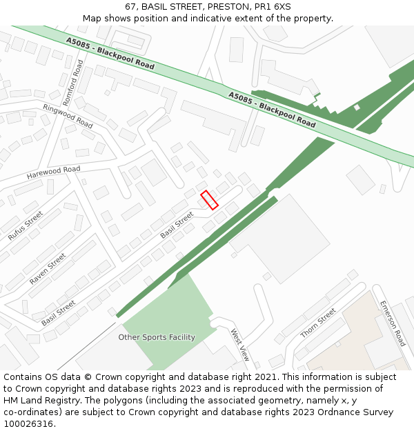 67, BASIL STREET, PRESTON, PR1 6XS: Location map and indicative extent of plot