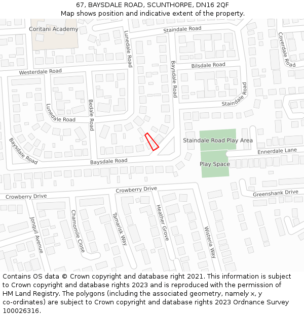 67, BAYSDALE ROAD, SCUNTHORPE, DN16 2QF: Location map and indicative extent of plot