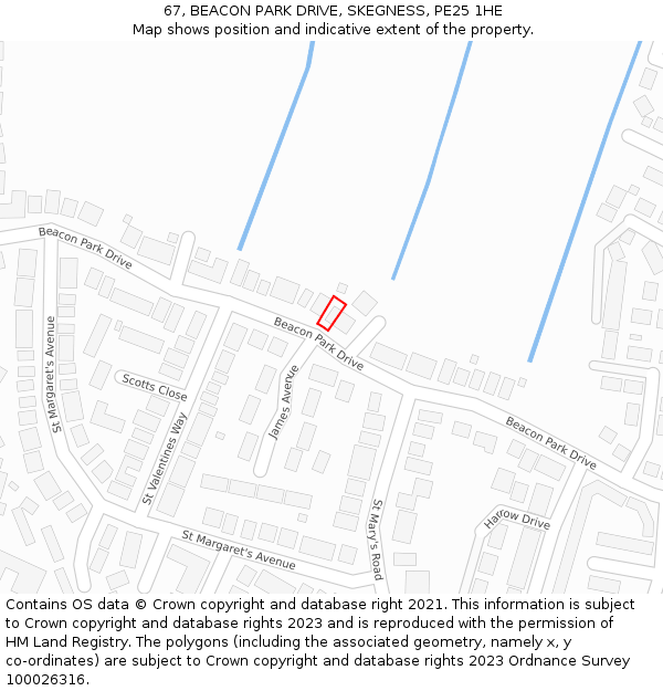 67, BEACON PARK DRIVE, SKEGNESS, PE25 1HE: Location map and indicative extent of plot