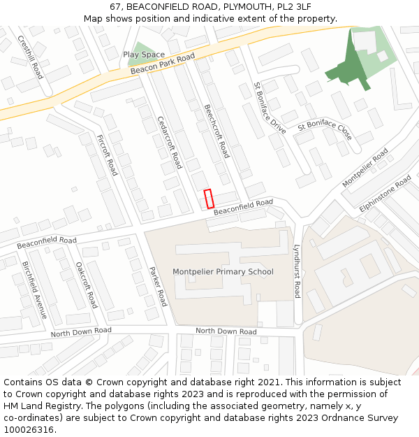 67, BEACONFIELD ROAD, PLYMOUTH, PL2 3LF: Location map and indicative extent of plot