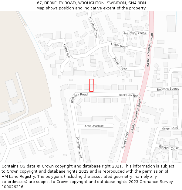 67, BERKELEY ROAD, WROUGHTON, SWINDON, SN4 9BN: Location map and indicative extent of plot