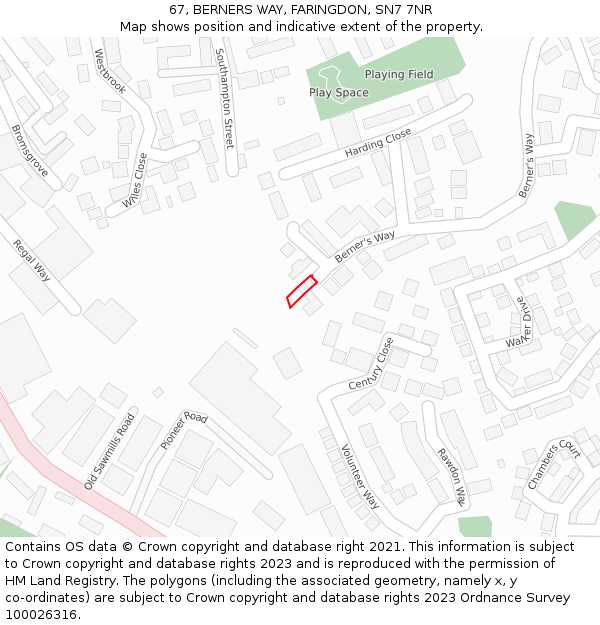 67, BERNERS WAY, FARINGDON, SN7 7NR: Location map and indicative extent of plot