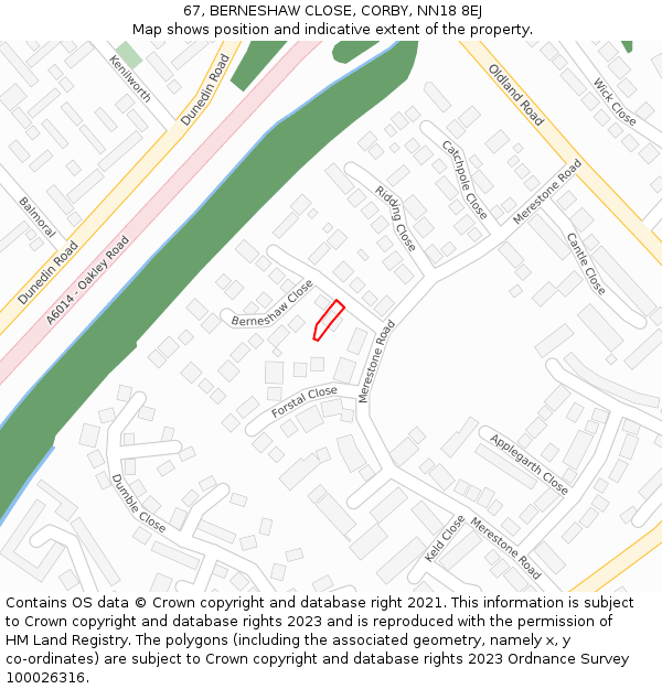 67, BERNESHAW CLOSE, CORBY, NN18 8EJ: Location map and indicative extent of plot