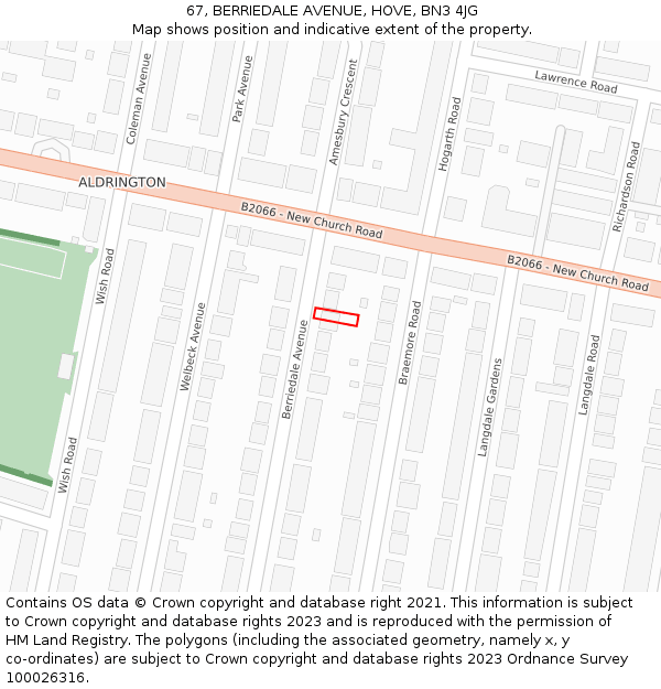 67, BERRIEDALE AVENUE, HOVE, BN3 4JG: Location map and indicative extent of plot