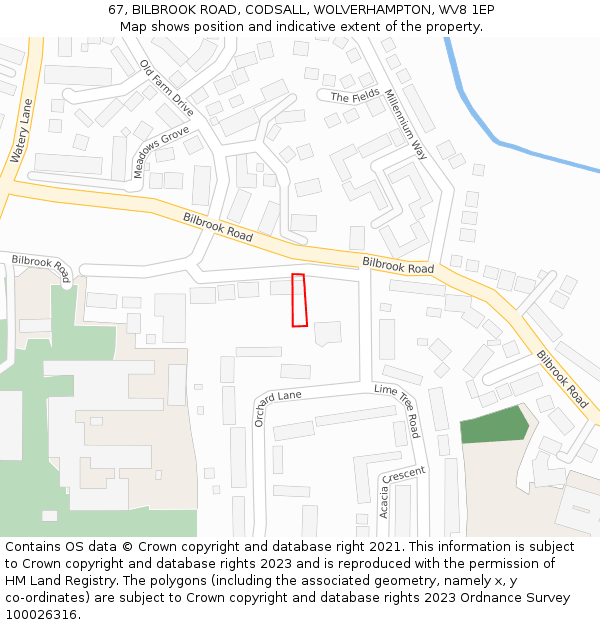 67, BILBROOK ROAD, CODSALL, WOLVERHAMPTON, WV8 1EP: Location map and indicative extent of plot