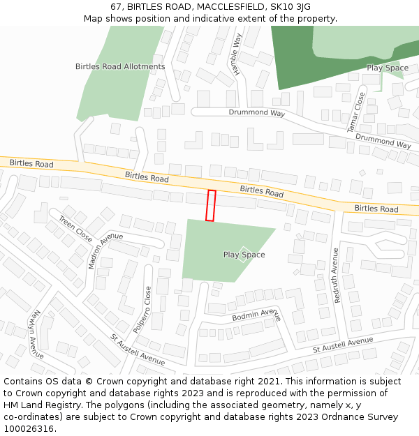 67, BIRTLES ROAD, MACCLESFIELD, SK10 3JG: Location map and indicative extent of plot