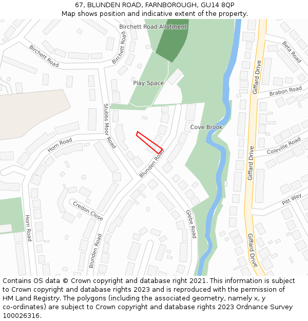 67, BLUNDEN ROAD, FARNBOROUGH, GU14 8QP: Location map and indicative extent of plot