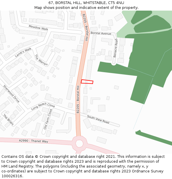 67, BORSTAL HILL, WHITSTABLE, CT5 4NU: Location map and indicative extent of plot