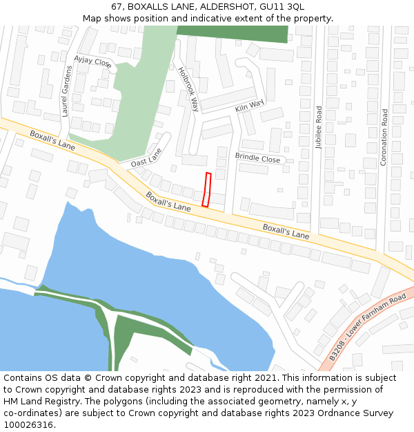 67, BOXALLS LANE, ALDERSHOT, GU11 3QL: Location map and indicative extent of plot