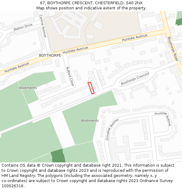 67, BOYTHORPE CRESCENT, CHESTERFIELD, S40 2NX: Location map and indicative extent of plot