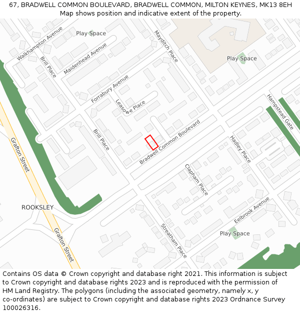 67, BRADWELL COMMON BOULEVARD, BRADWELL COMMON, MILTON KEYNES, MK13 8EH: Location map and indicative extent of plot