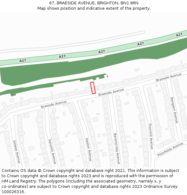 67, BRAESIDE AVENUE, BRIGHTON, BN1 8RN: Location map and indicative extent of plot