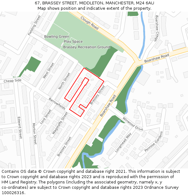 67, BRASSEY STREET, MIDDLETON, MANCHESTER, M24 6AU: Location map and indicative extent of plot