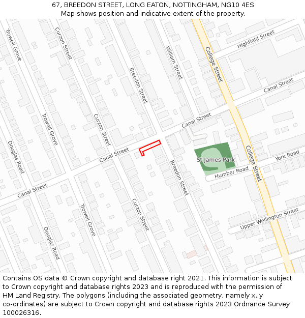 67, BREEDON STREET, LONG EATON, NOTTINGHAM, NG10 4ES: Location map and indicative extent of plot