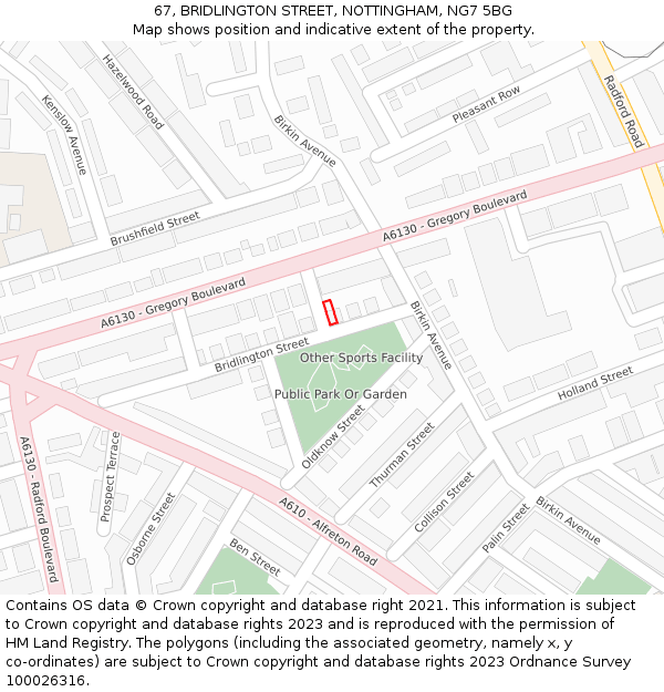 67, BRIDLINGTON STREET, NOTTINGHAM, NG7 5BG: Location map and indicative extent of plot
