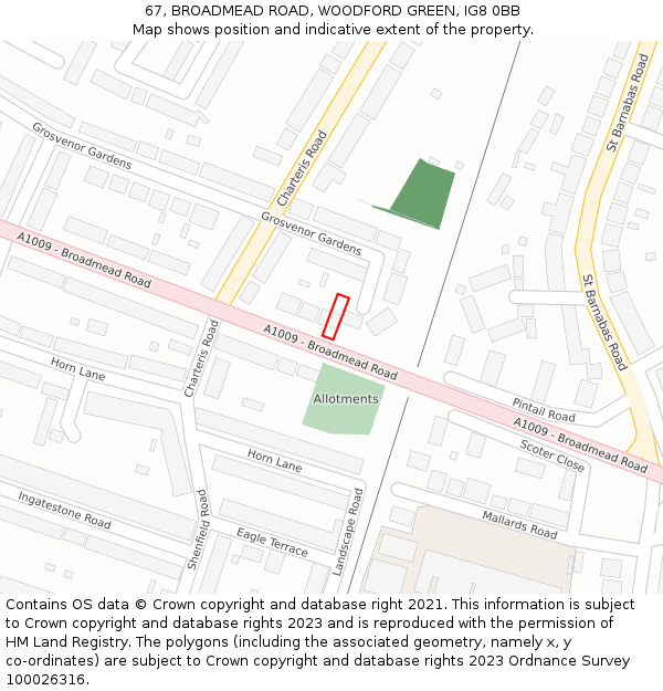 67, BROADMEAD ROAD, WOODFORD GREEN, IG8 0BB: Location map and indicative extent of plot