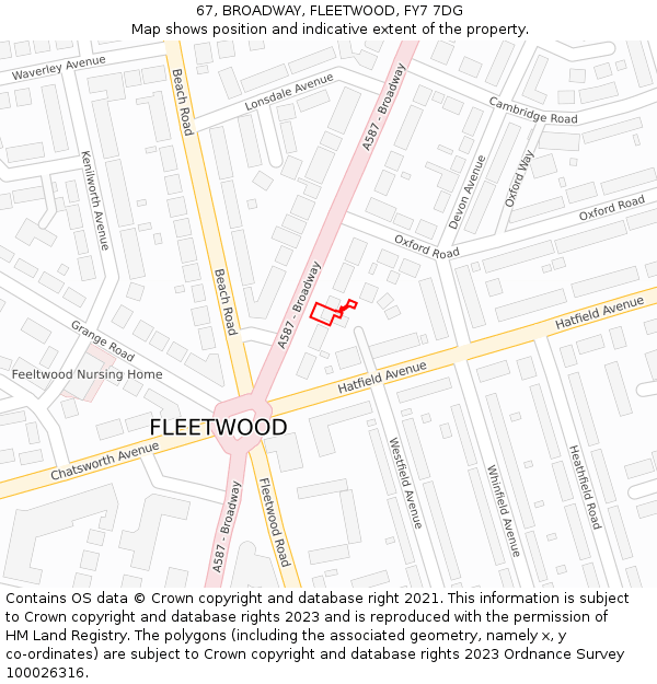 67, BROADWAY, FLEETWOOD, FY7 7DG: Location map and indicative extent of plot