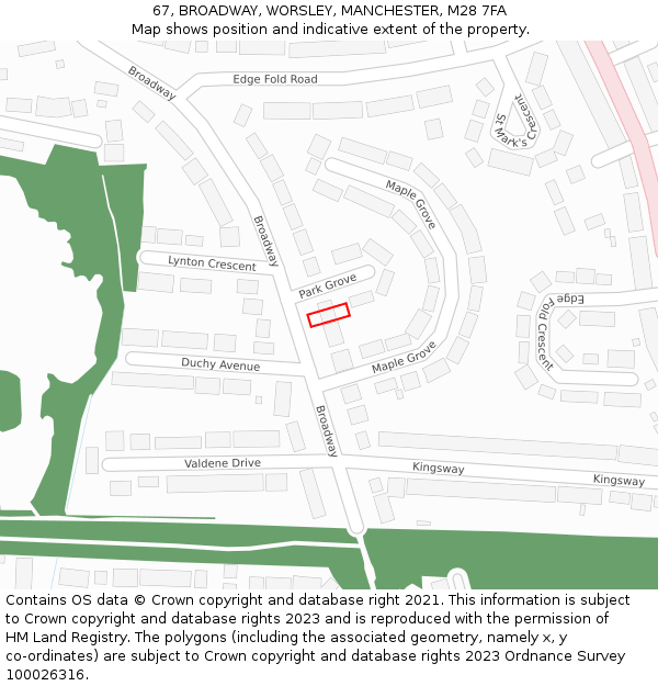 67, BROADWAY, WORSLEY, MANCHESTER, M28 7FA: Location map and indicative extent of plot