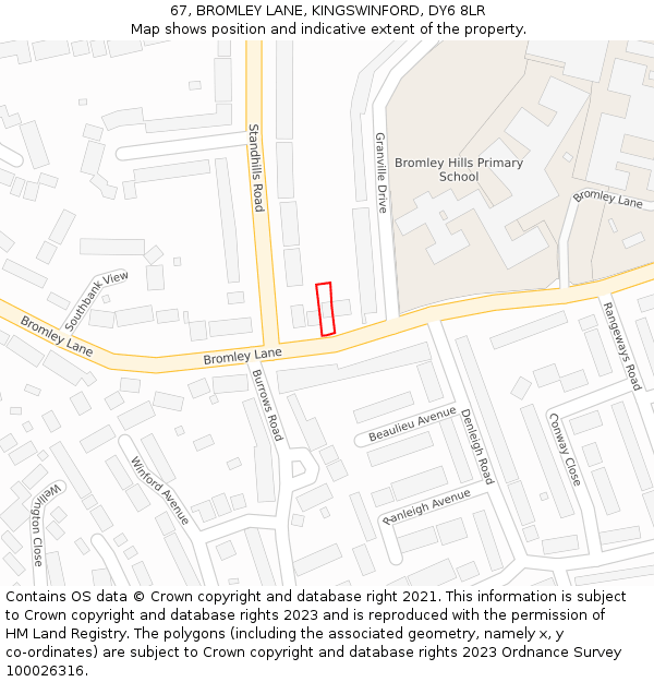 67, BROMLEY LANE, KINGSWINFORD, DY6 8LR: Location map and indicative extent of plot