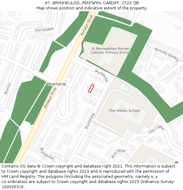67, BRYNHEULOG, PENTWYN, CARDIFF, CF23 7JB: Location map and indicative extent of plot