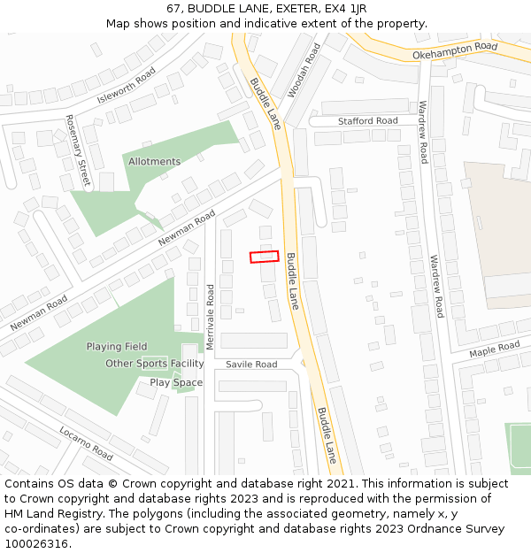 67, BUDDLE LANE, EXETER, EX4 1JR: Location map and indicative extent of plot