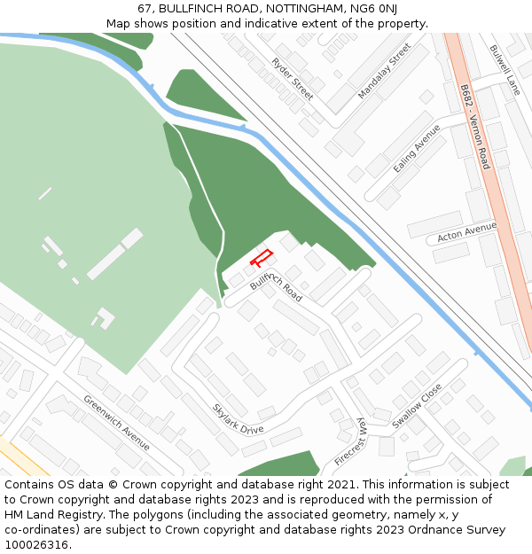 67, BULLFINCH ROAD, NOTTINGHAM, NG6 0NJ: Location map and indicative extent of plot