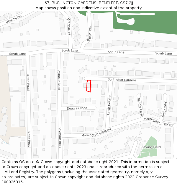 67, BURLINGTON GARDENS, BENFLEET, SS7 2JJ: Location map and indicative extent of plot