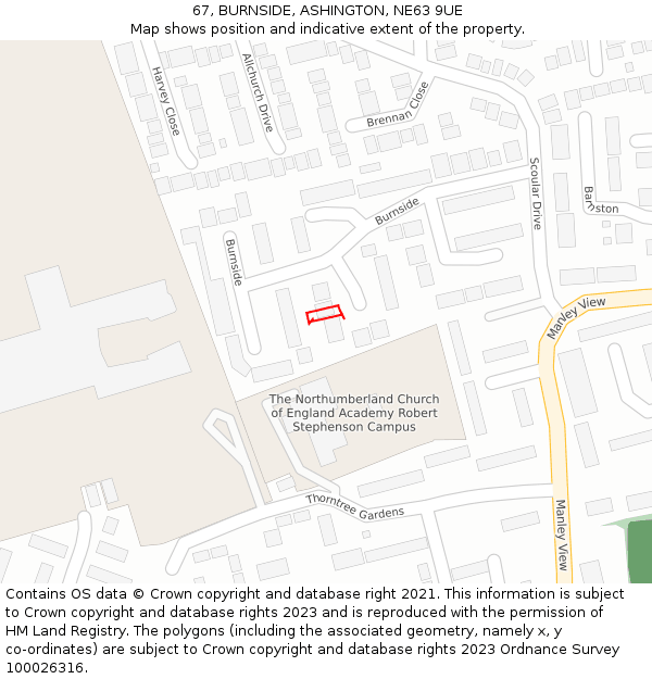 67, BURNSIDE, ASHINGTON, NE63 9UE: Location map and indicative extent of plot